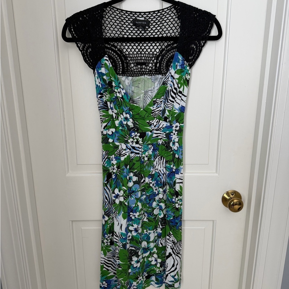 Green and Black Floral Midi Dress